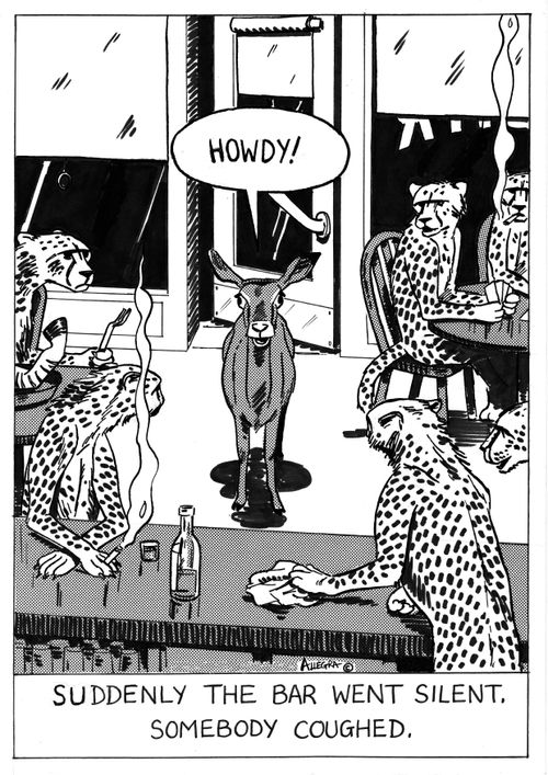Suddenly the bar went silent. Somebody coughed.