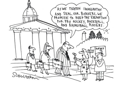 'As we tighten immigration and seal our borders, we promise to keep the exemption for pro hockey, baseball and basketball players.'