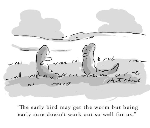 'The early bird may get the worm but being early sure doesn't work out so well for us.'