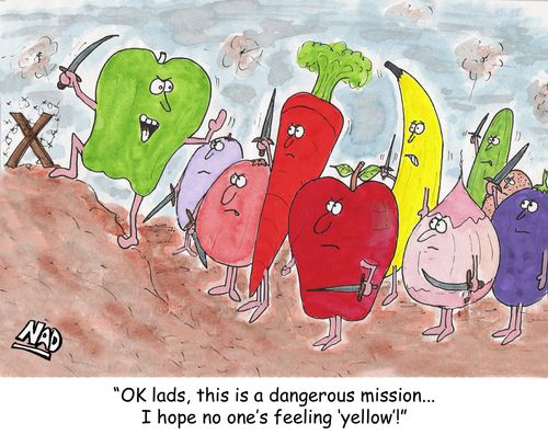 Fruit and vegetables on the war path:'OK lads, this is a dangerous mission, I hope no one's feeling yellow'