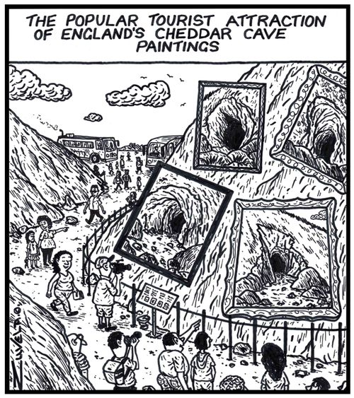 The popular tourist attraction of England's Cheddar cave paintings.