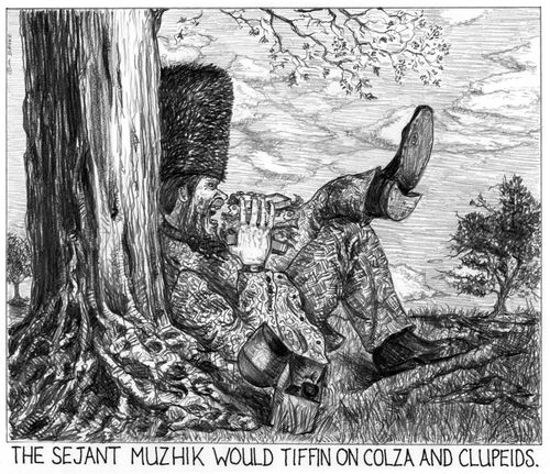'The sejant muzhik would tiffin on colza and clupeids.'