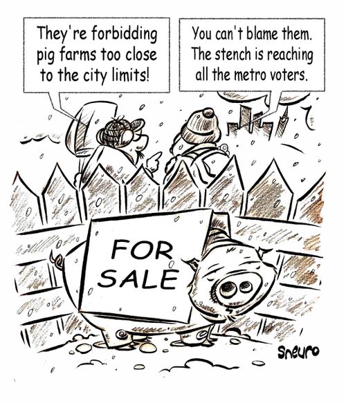 Pig farm for sale: the stench is too close to the city. 