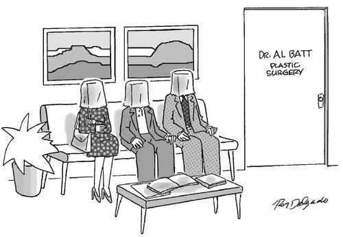 Plastic surgeon's waiting room.