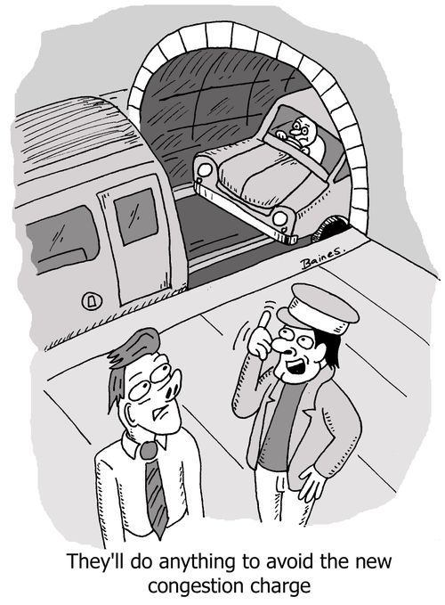 Car driving on tube line - 'They'll do anything to avoid the new congestion charge.'