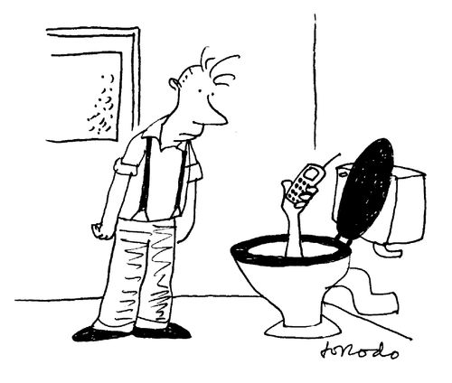 Hand Comes out of Toilet Bowl with Mobile Phone