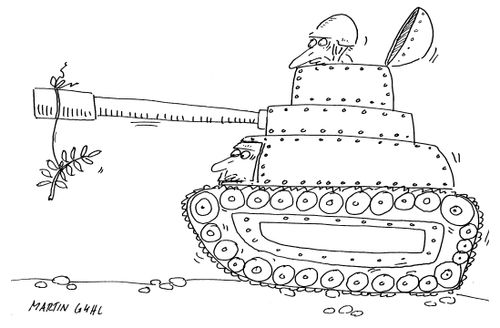 The army tank with the olive branch at the end