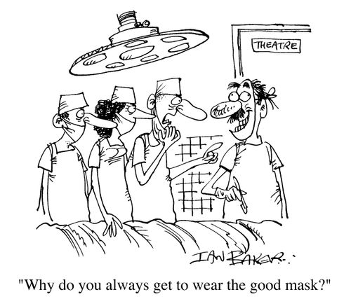 "Why do you always get to wear the good mask?"