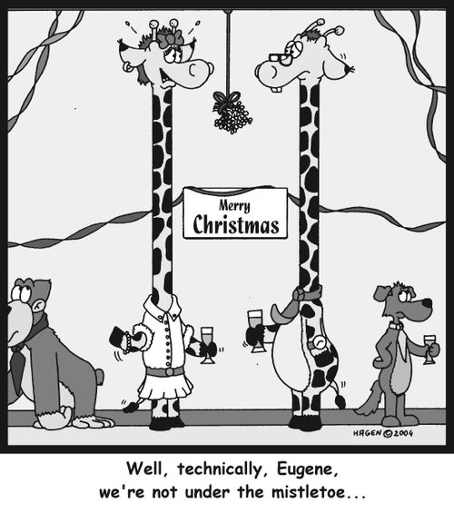 'Well, technically, Eugene, we're not under the mistletoe...'