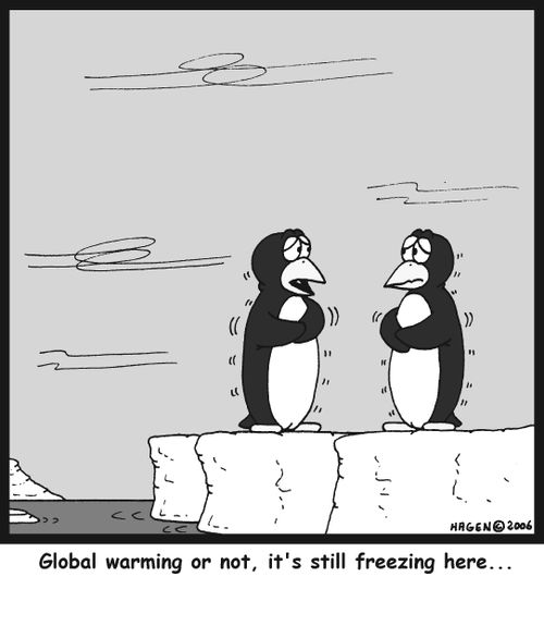 'Global warming or not, it's still freezing here...'