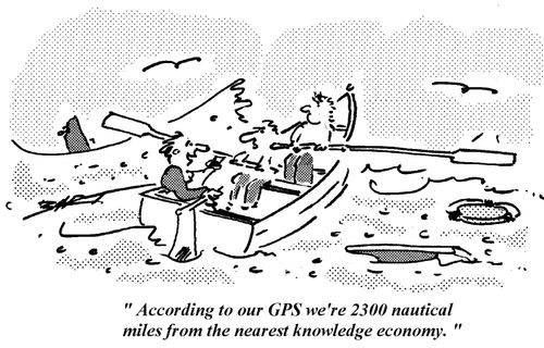 "According to our GPS we're 2300 nautical miles from nearest knowledge economy."