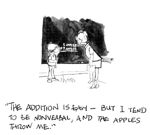 The addition is easy - but I tend to be nonverbal, and the apples throw me.