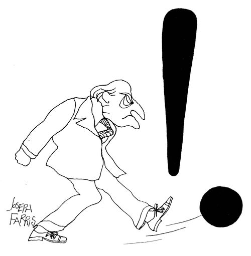 Man kicking an exclamation mark.