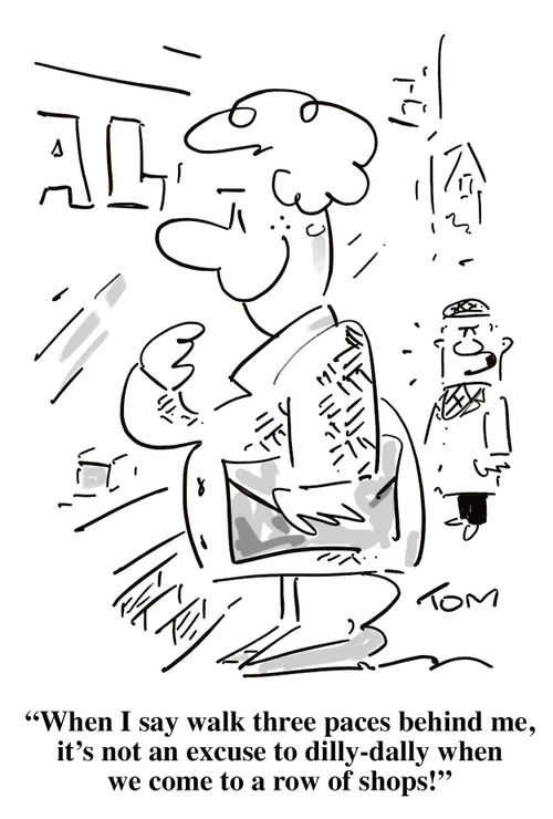 Brow-beaten wife takes delight in window shopping.
