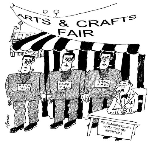 Frankenstein's monster on sale at the arts and crafts fair.