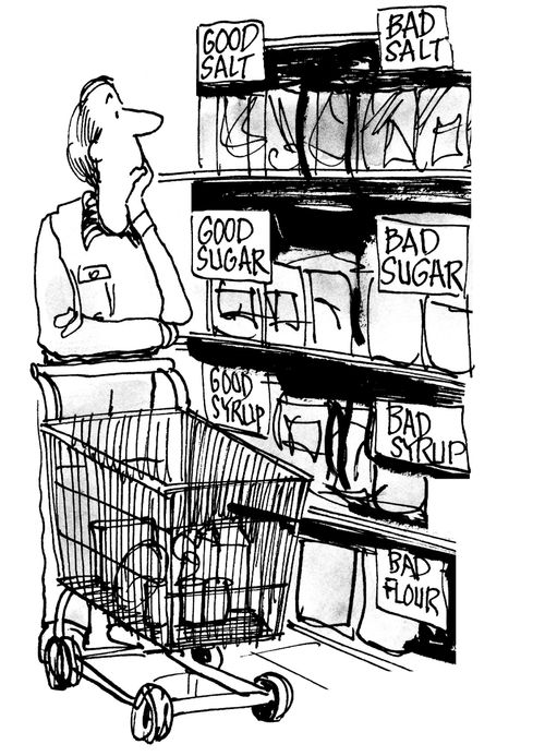 Supermarket with good and bad versions of a product.