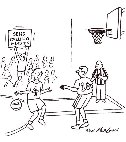 Student watching college game holds up a sign: Send Calling Minutes.
