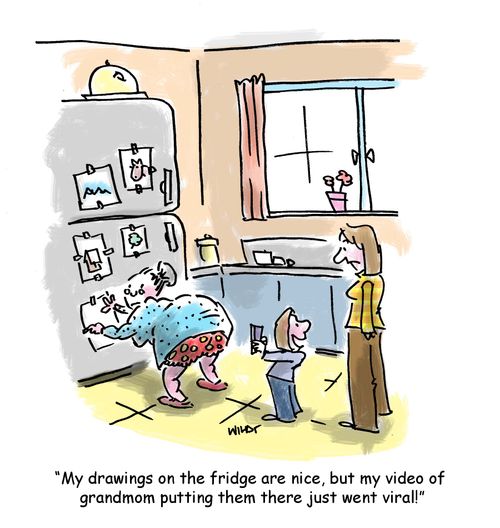 'My drawings on the fridge are nice, but my video of grandmom putting them there just went viral!'