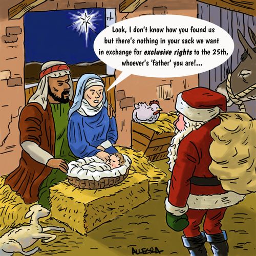'Look, I don't know how you found us but there's nothing in your sack we want in exchange for exclusive rights to the 25th, whoever's 'father' you are!...'