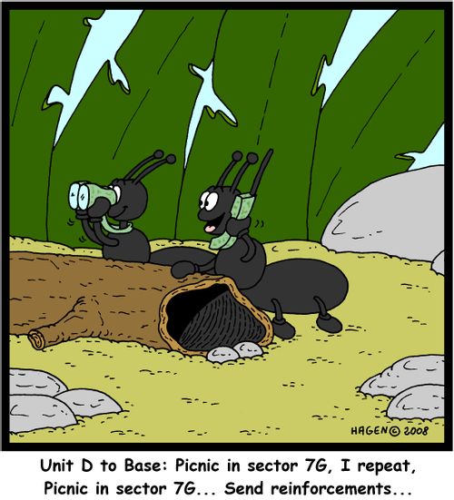 'Unit D to Base: Picnic in sector 7G, I repeat, Picnic in sector 7G... Send reinforcements...'