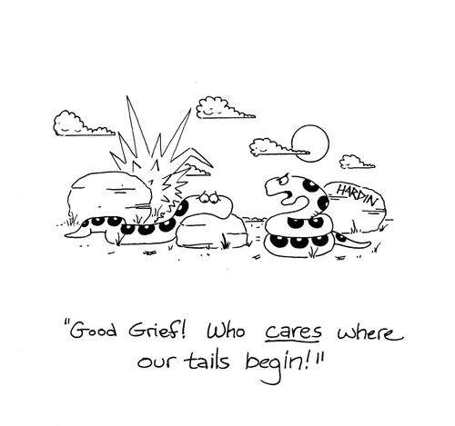 'Good grief! Who CARES where our tails begin?'