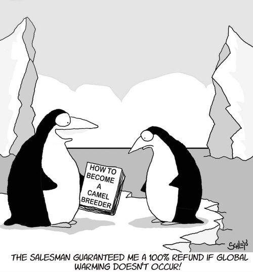 'The salesman guarantedd me a 100 refund if Global warming doesn't occur!'