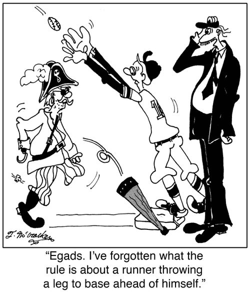 Egads. I've forgotten what the rule is about a runner throwing a leg to base ahead of himself.