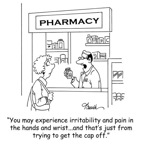 'You may experience irritability and pain in the hands and wrist...and that's just from trying to get the cap off.'