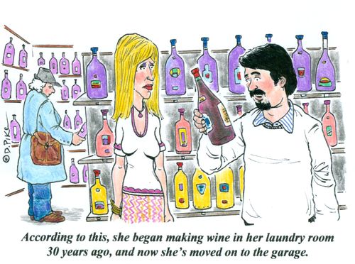 'According to this, she began making wine in her laundry room 30 years ago, and now she's moved on to the garage.'