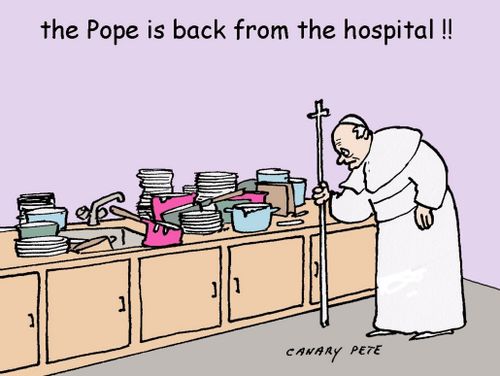 The Pope is back from the hospital!