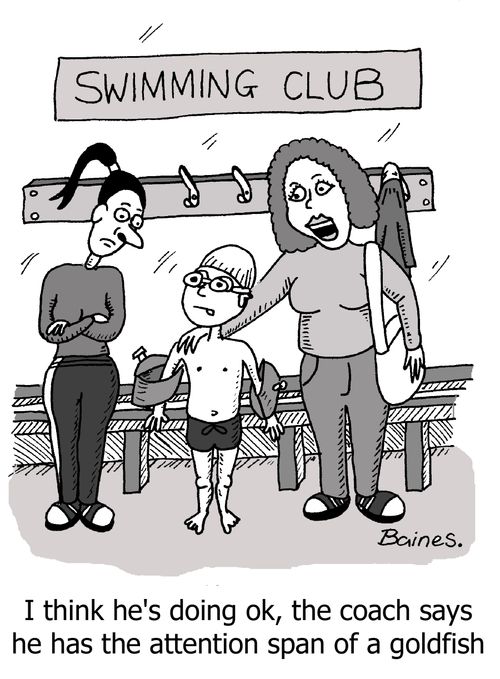 'I think he's doing ok, the coach says he has the attention span of a goldfish.'
