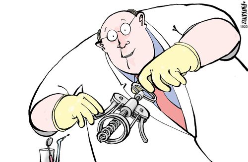 Dentist with a corkscrew.