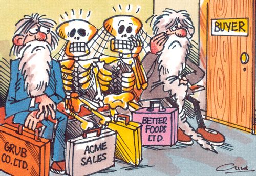 Salemen waiting outside buyers door, two are dead from waiting