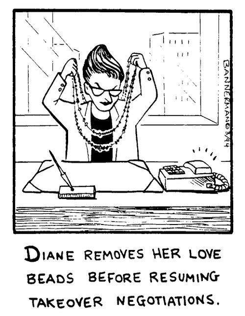 'Diane removes her love beads before resuming takeover negotiations'