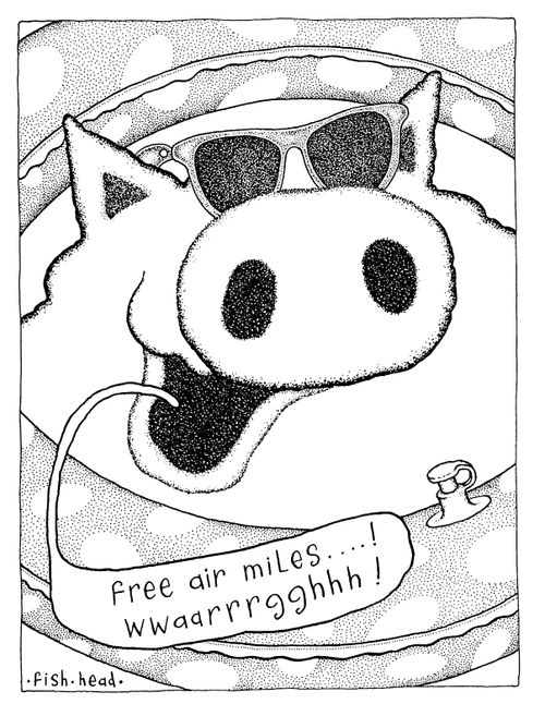 Pig in a rubber ring "Free air miles! Wwaarrgghhh!"