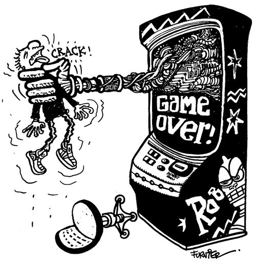 Arcade game strangling player after 'Game over'