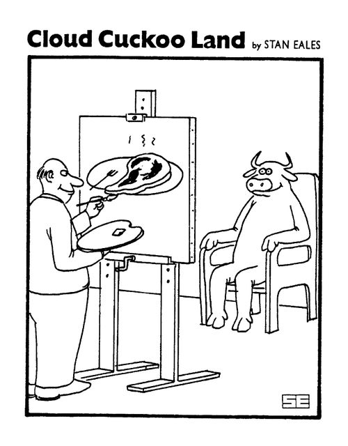 Cloud Cuckoo Land, Man painting a cow