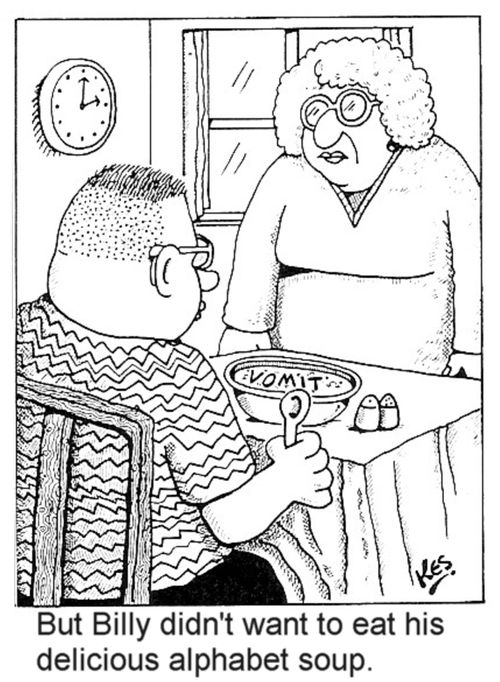 'But Billy didn't want to eat his delicious alphabet soup.'