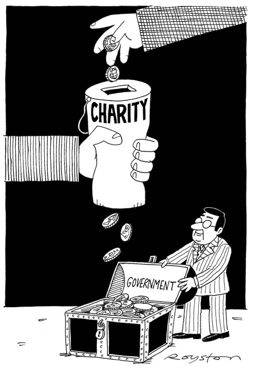 Illustration on the problem of money that is given to charities ending up in the hands of governments.