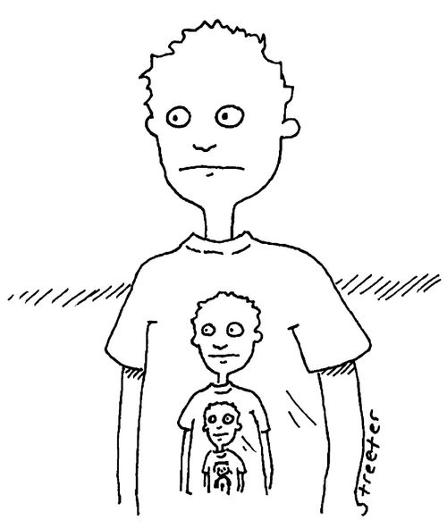 Man on his own shirt.