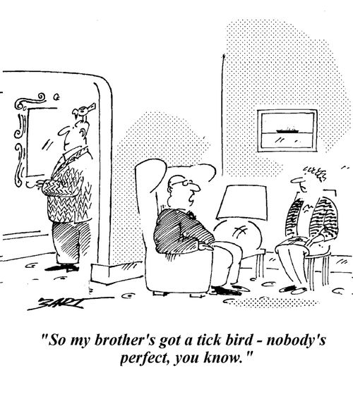 "So my brother's got a tick bird...nobody's perfect."