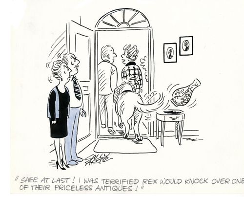 'Safe at last! I was terrified Rex would knock over one of their priceless antiques!'
