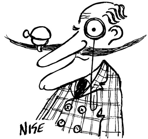 Man with handle-bar moustache has a bell on it.
