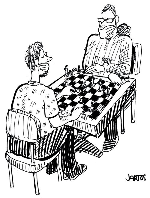 Playing chess.
