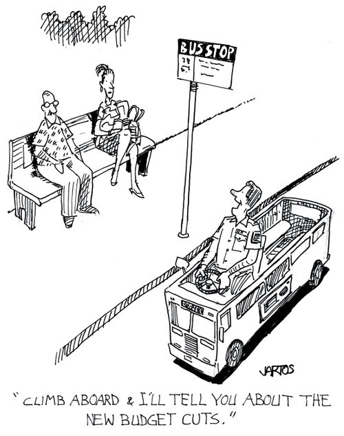 'Climb aboard and I'll tell you about the new budget cuts.'