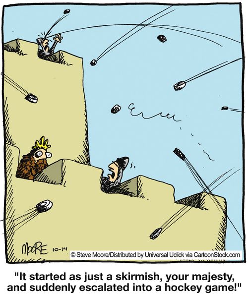 'It started as just as skirmish, your majesty, and suddenly escalated into a hockey game!'