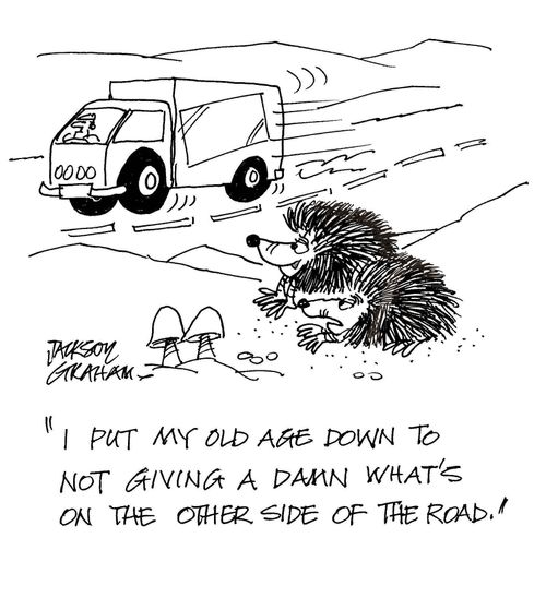 "I put my old age down to not giving a damn what's on the other side of the road!"