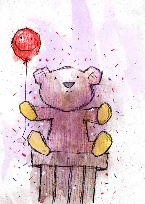 Teddy bear with a red balloon.