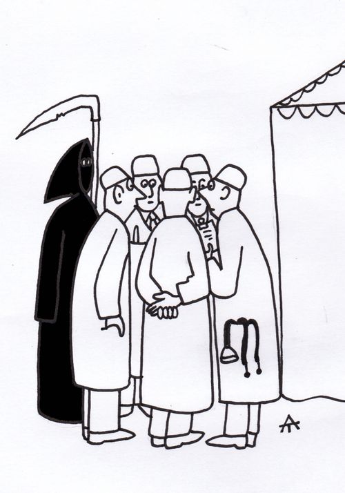 Doctors having a discussion with Death.