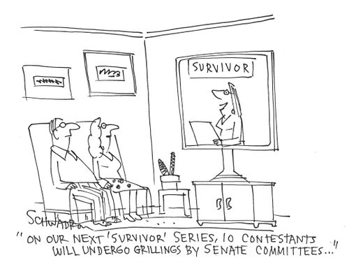 'On our next 'Survivor' series, 10 contestants will undergo grillings by Senate Committees...'